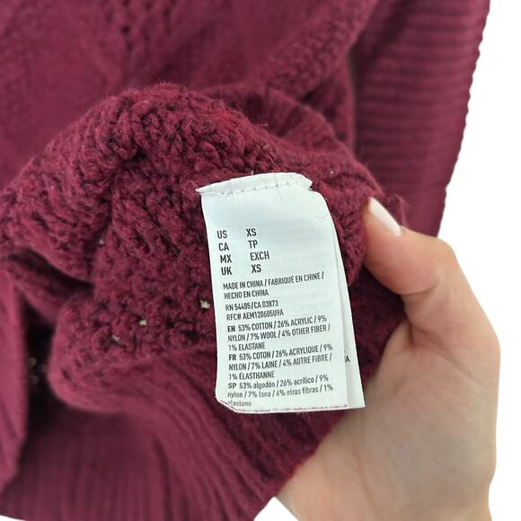 American Eagle Maroon Wool Blend Knit Sweater Sz XS - Picture 4 of 5